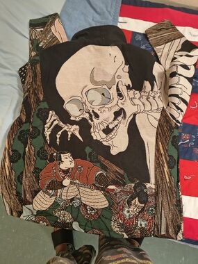 rebels Black Graphic Skull & Samurai Print Mens Jacket